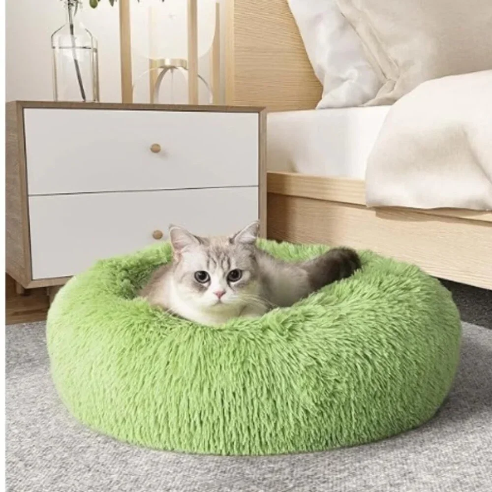Fluffy Calming Cat Dog Green Donut Bed Medium New With Tags